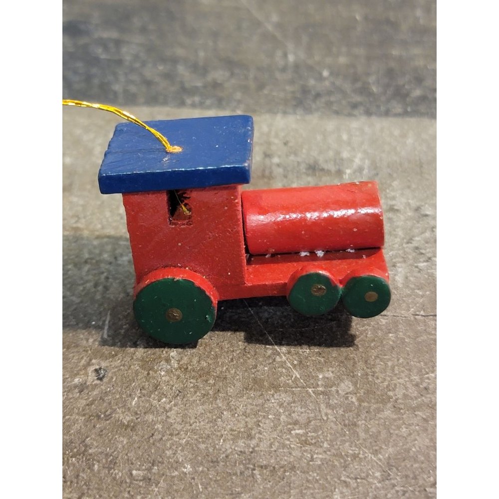 Vintage wooden as-is red train ornament xmas
